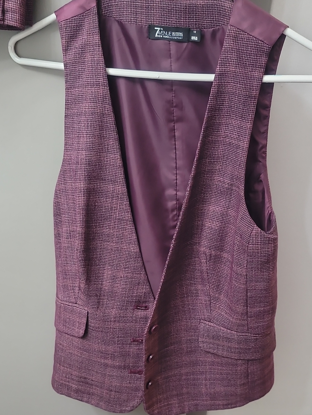 Slim Fit Purple Plaid Women's Suit Vest & Pants Set New York & Company - Picture 3 of 4